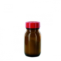 Wide-mouth bottles, amber glass, PTFE-lined screw caps