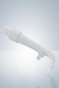 Discharge tube units, continuous tube guide, for bottle-top dispensers and digital burettes