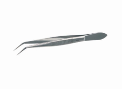 Forceps, curved end, stainless steel