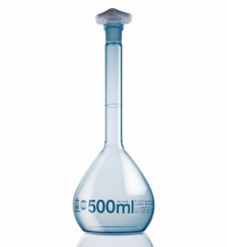 Slika Volumetric flasks, boro 3.3, class A, PUR coated, blue graduations