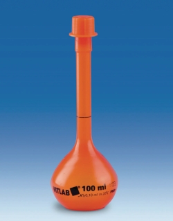 Volumetric flasks with screw cap of PMP, class A, opaque
