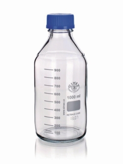Laboratory bottles, borosilicate glass 3.3, GL45, with blue screw cap