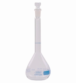 Slika Volumetric Flasks Volac FORTUNA<sup>&reg;</sup>, boro 3.3, class A, with glass stoppers, blue graduation