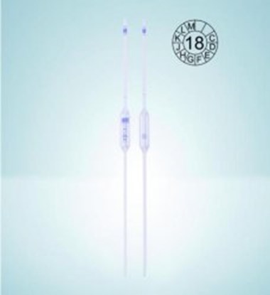 Slika Volumetric pipettes, Soda-lime glass, class AS, 1 mark, blue graduation