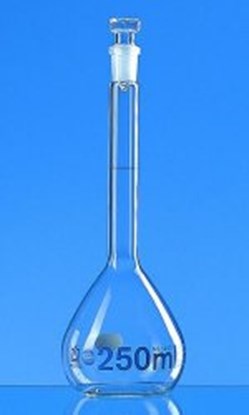 Slika Volumetric Flasks, boro 3.3, class A, blue graduations, with glass stoppers