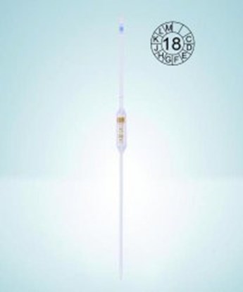 Slika Volumetric pipettes, Soda-lime glass, class AS, 1 mark, amber stain graduation