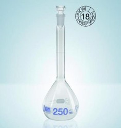 Slika Volumetric flasks, DURAN<sup>&reg;</sup>, class A, blue graduation, with hollow glass stopper