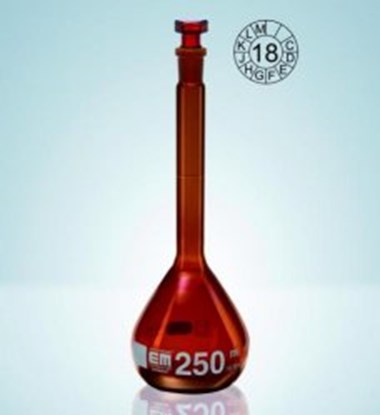 Slika Volumetric flasks, DURAN<sup>&reg;</sup> amber glass, class A, white graduation, with amber glass stopper