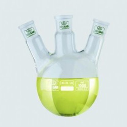 Slika Round bottom flasks with three necks, NS joints, angled side arms, borosilicate glass 3.3