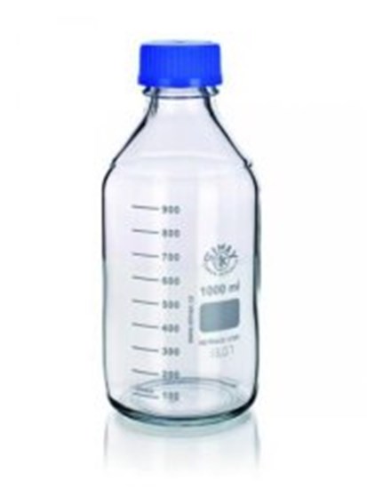 Laboratory bottles, borosilicate glass 3.3, GL45, with red screw cap